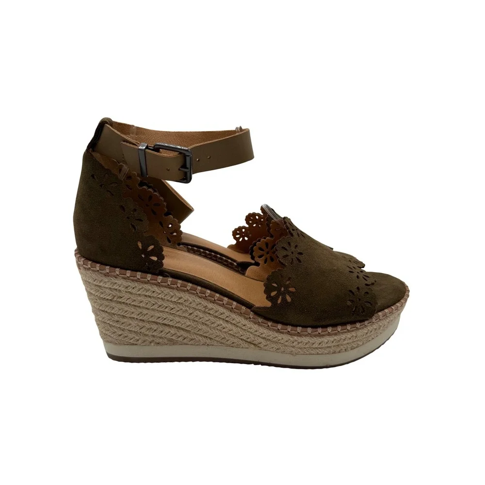 Crown Vintage Dunja Wedge Sandals Womens 10 Olive Green EUC Espadrille Suede